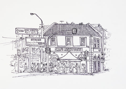 Cafe Newtown - black and white drawing